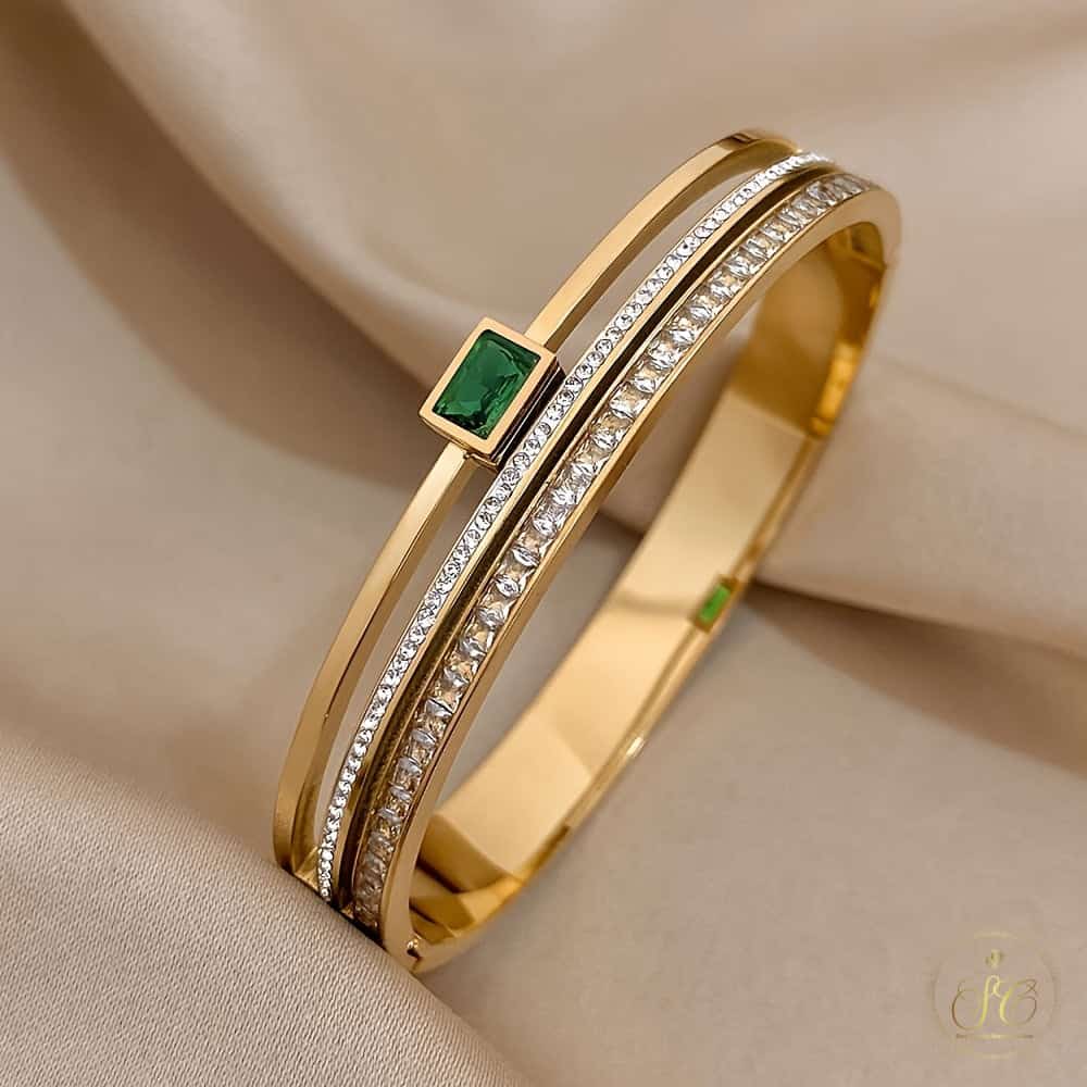 Signature Elegant Green Stainless Steel Double Row Bracelet - SeoulChic.store