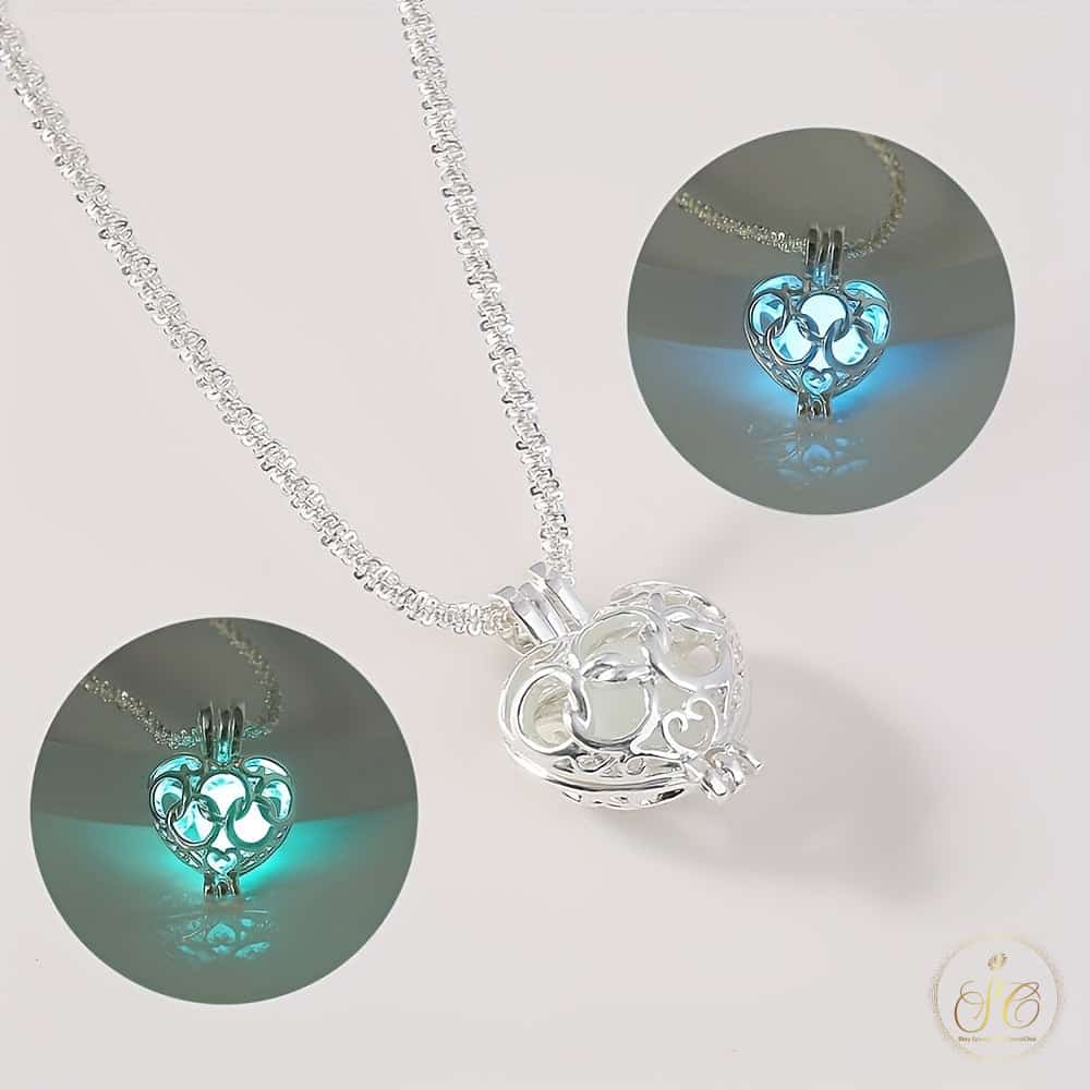 Chic Elegant Heart Shaped Luminous Silver Pendant Necklace - SeoulChic.store