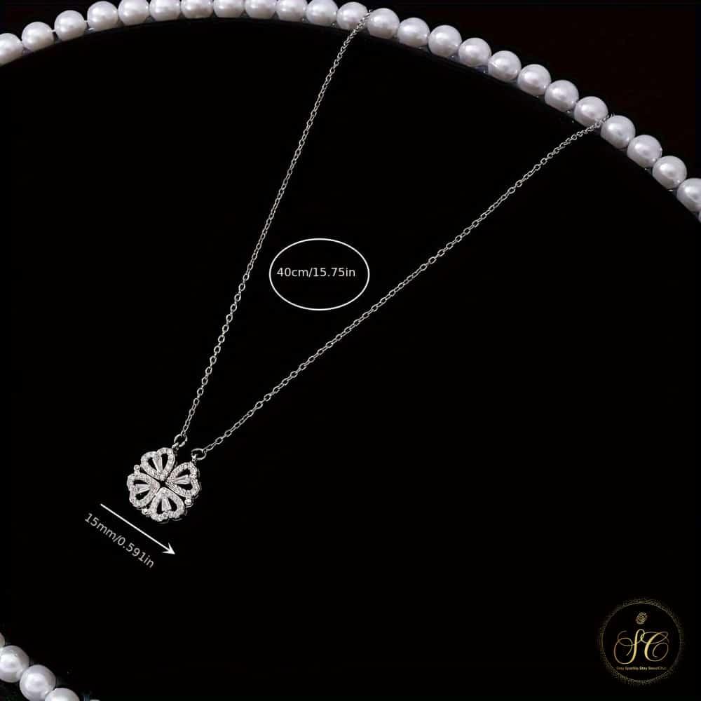 Chic Four Leaf Clover Small Heart Zirconia Pendant Necklace - SeoulChic.store