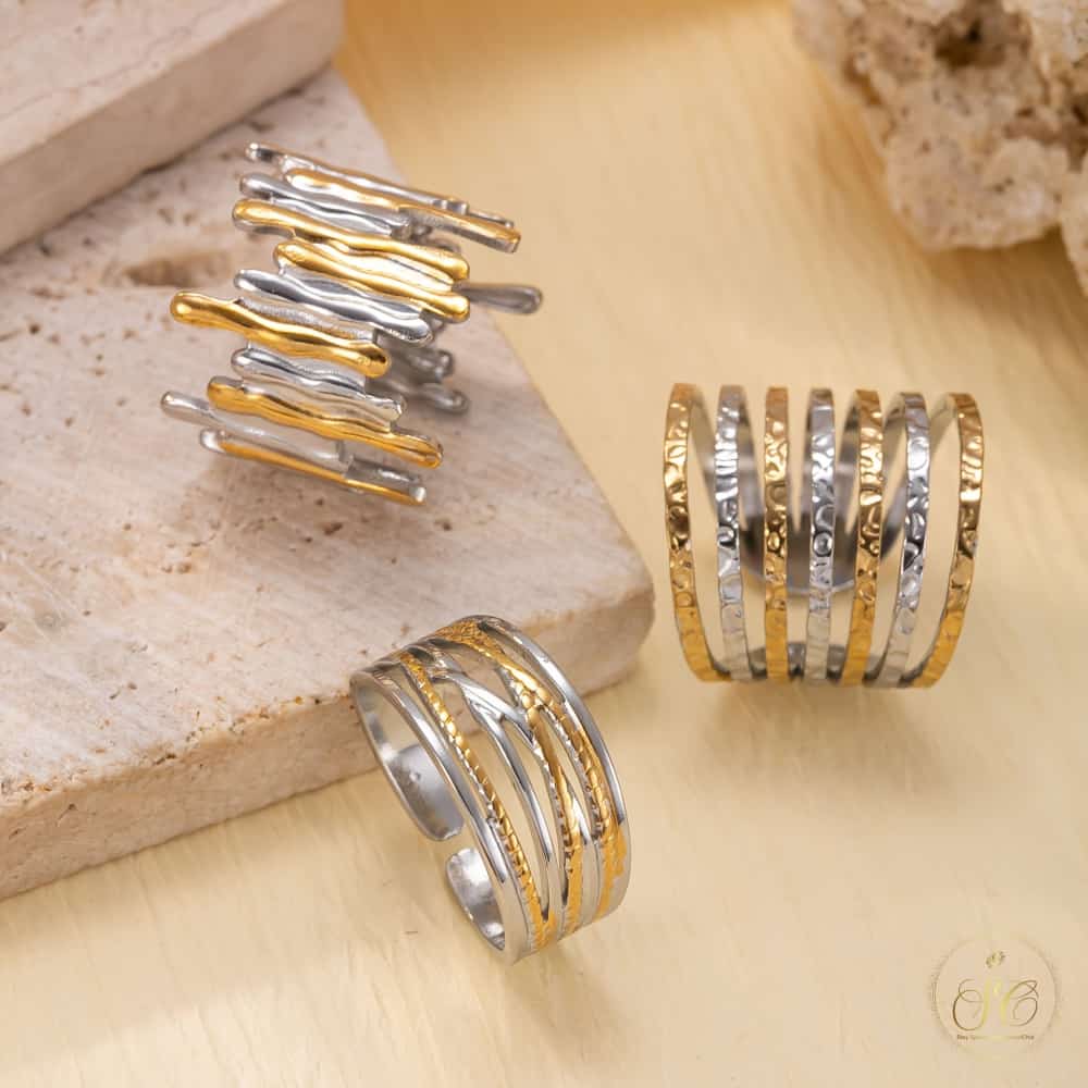 Premium Irregular Geometric Style Gold Plated Ring Set - SeoulChic.store