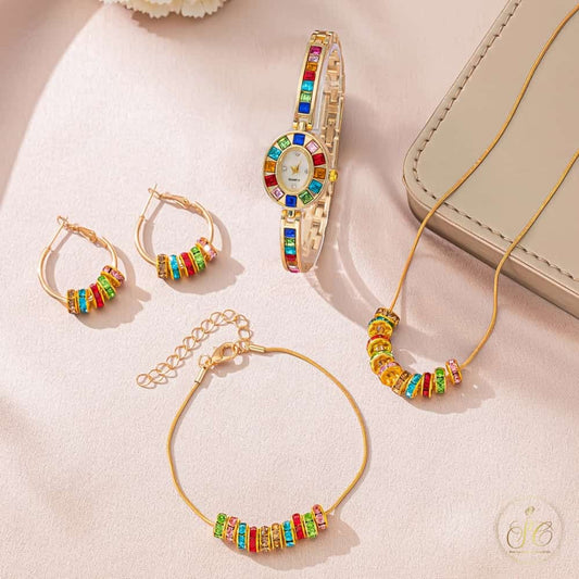 Signature Luxury Rhinestone Jewelry Watch And Bracelet Set - SeoulChic.store