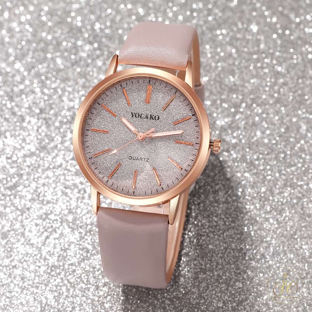 Classic Minimalist Round Watch And Shiny Heart Jewelry Set - SeoulChic.store