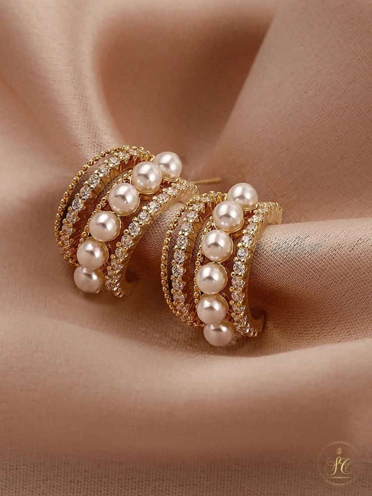Chic Sparkling Rhinestone And Faux Pearl Earrings - SeoulChic.store