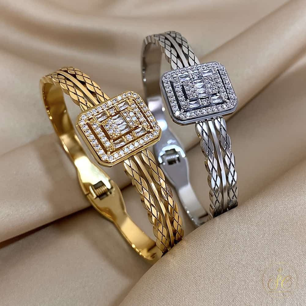 Modern Stainless Steel Square Silver Rhinestone Bracelet - SeoulChic.store