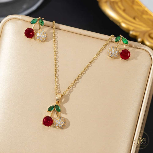 Classic Stylish And Cute Red Cherry Jewelry Set - SeoulChic.store