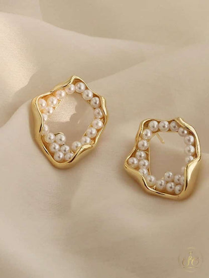 Refined Stylish Asymmetrical Hollow Out Shell Faux Pearl Earrings - SeoulChic.store