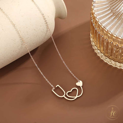 Elegant Stylish Minimalist Stethoscope Heart Cut Out Pendant Necklace - SeoulChic.store