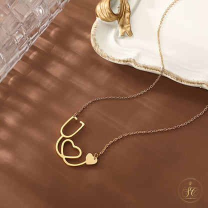 Elegant Stylish Minimalist Stethoscope Heart Cut Out Pendant Necklace - SeoulChic.store