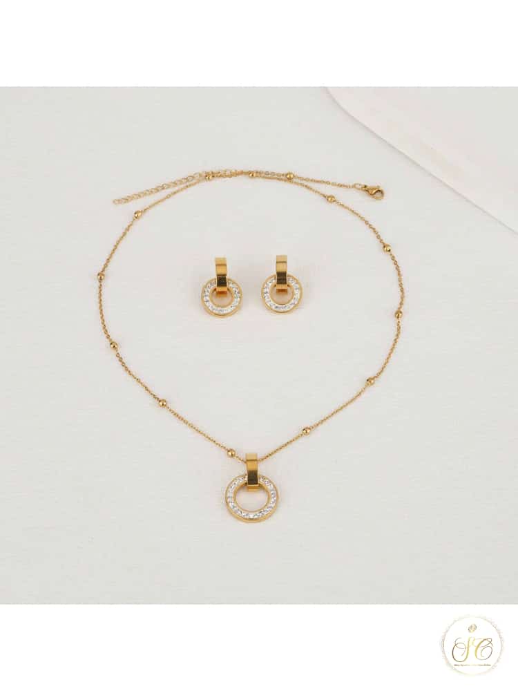 Graceful Unique Copper Zirconia Design Collarbone Jewelry Set - SeoulChic.store