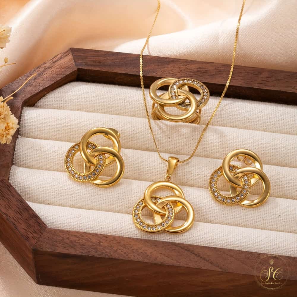 Elegant Vintage Heartshaped Synthetic Rhinestone Stainless Steel Jewelry Set - SeoulChic.store